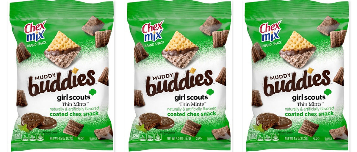 Chex Mix Muddy Buddies Girl Scouts Thin Mint 4.5oz 3-Pack — three single packs