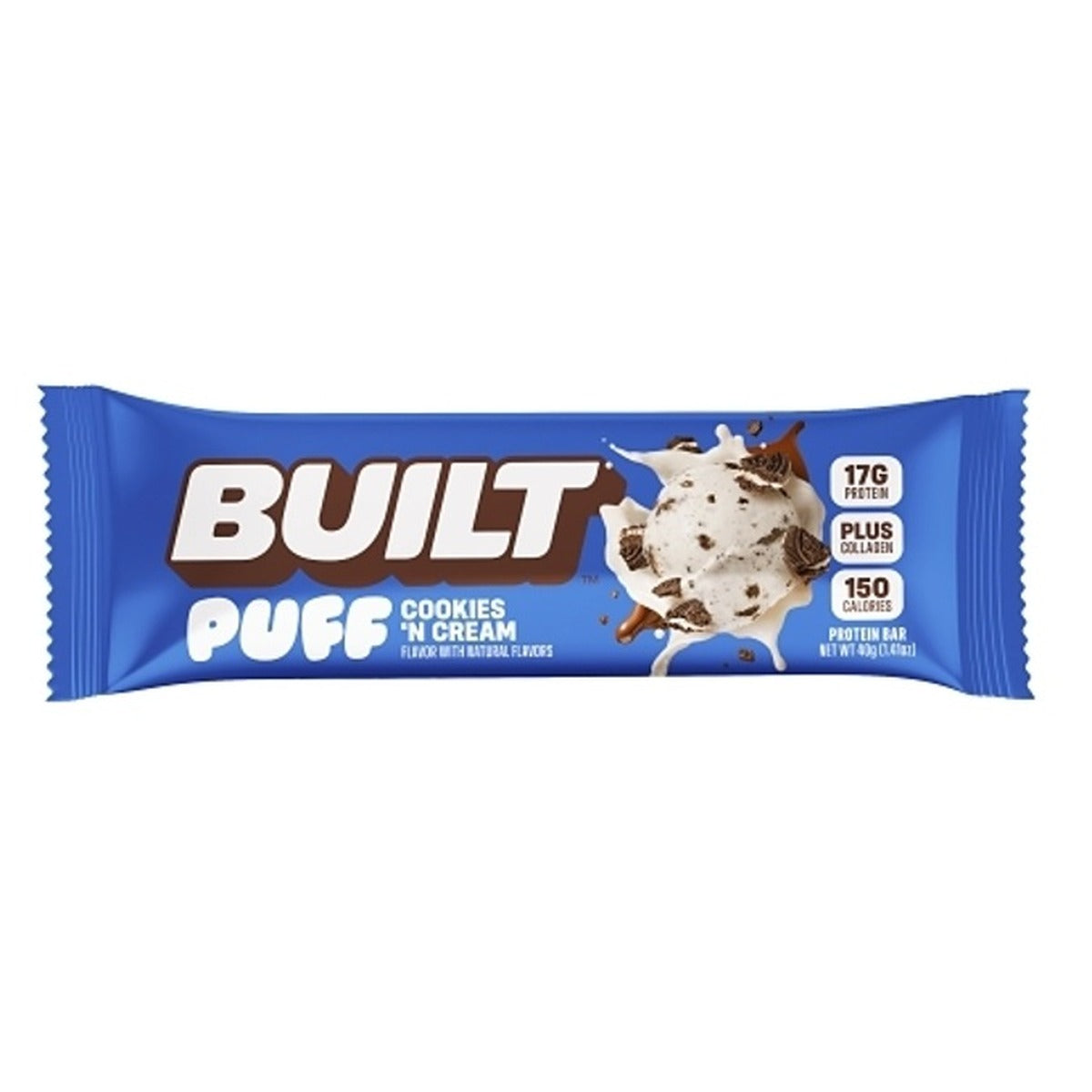 Built Puffs Protein Bar Cookies N Cream 1.41oz 12ct pack — full package