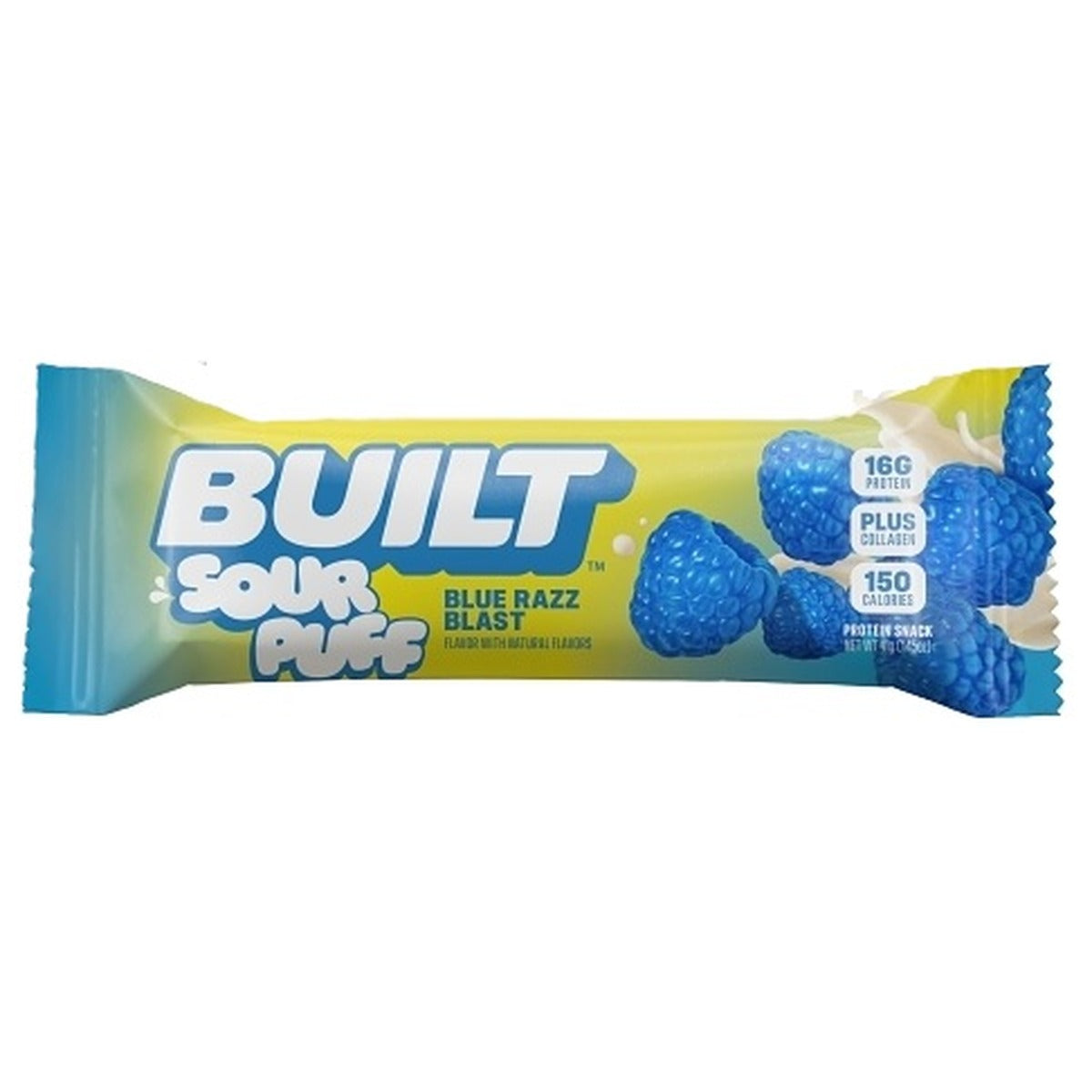 Built Sour Puffs Protein Bar Blue Razz Blast 1.41oz 12ct pack — full package