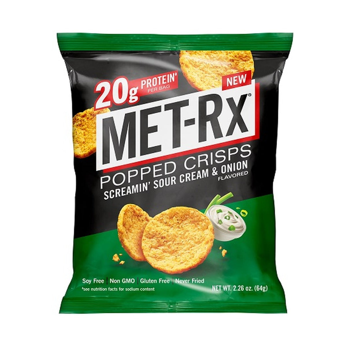 Met-Rx Popped Crisps Sour Cream & Onion 2.26oz pack — full package