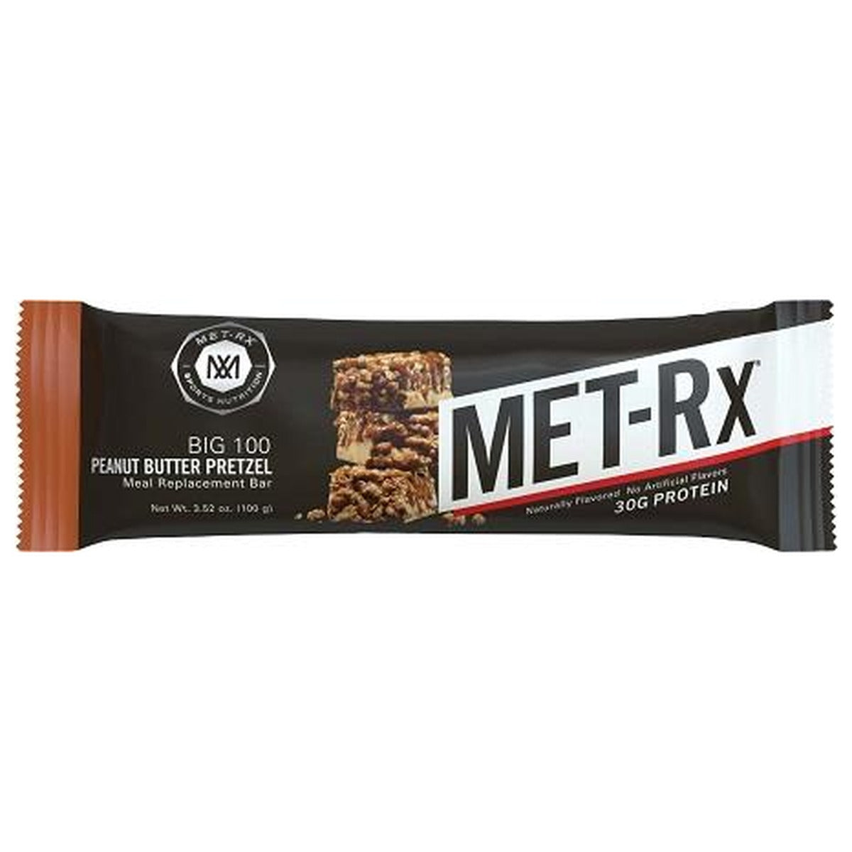 Met-Rx Big 100 Peanut Butter Pretzel 3.52oz 9ct pack — full package