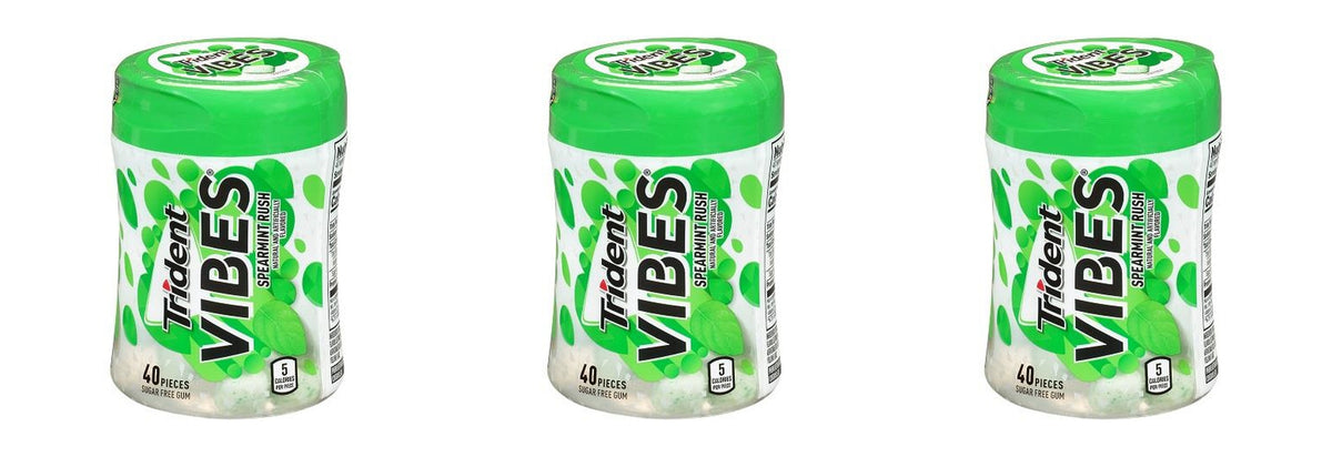 Trident Vibes Spearmint Rush Sugar-Free Gum 40pc Bottles — 3-Pack