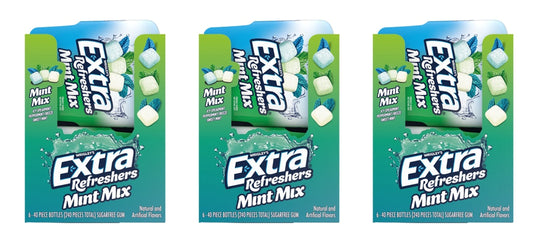 Extra Refreshers Mint Mix Sugar-Free Gum 40-Piece Bottle — 3-Pack
