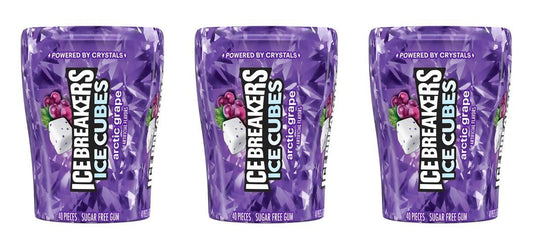 Ice Breakers Ice Cubes Arctic Grape Sugar-Free Gum 3.24oz Bottles — 3-Pack