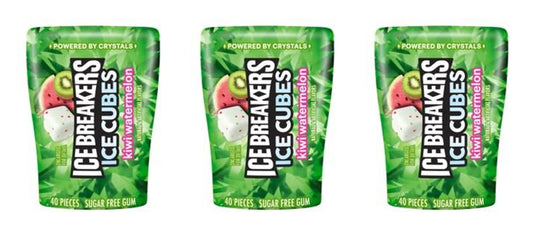 Ice Breakers Ice Cubes Kiwi Watermelon Sugar-Free Gum 3.24oz Bottles — 3-Pack
