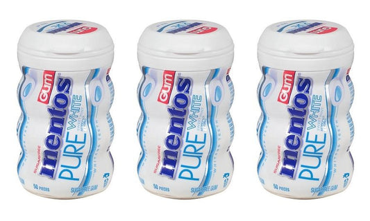 Mentos Pure White Sweet Mint Sugar-Free Gum 3.53oz Bottles (50 Pieces) — 3-Pack
