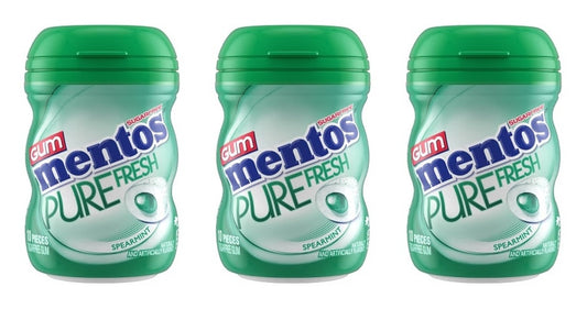 Mentos Pure Fresh Spearmint Sugar-Free Gum 10pc Mini Bottles (0.7oz) — 3-Pack