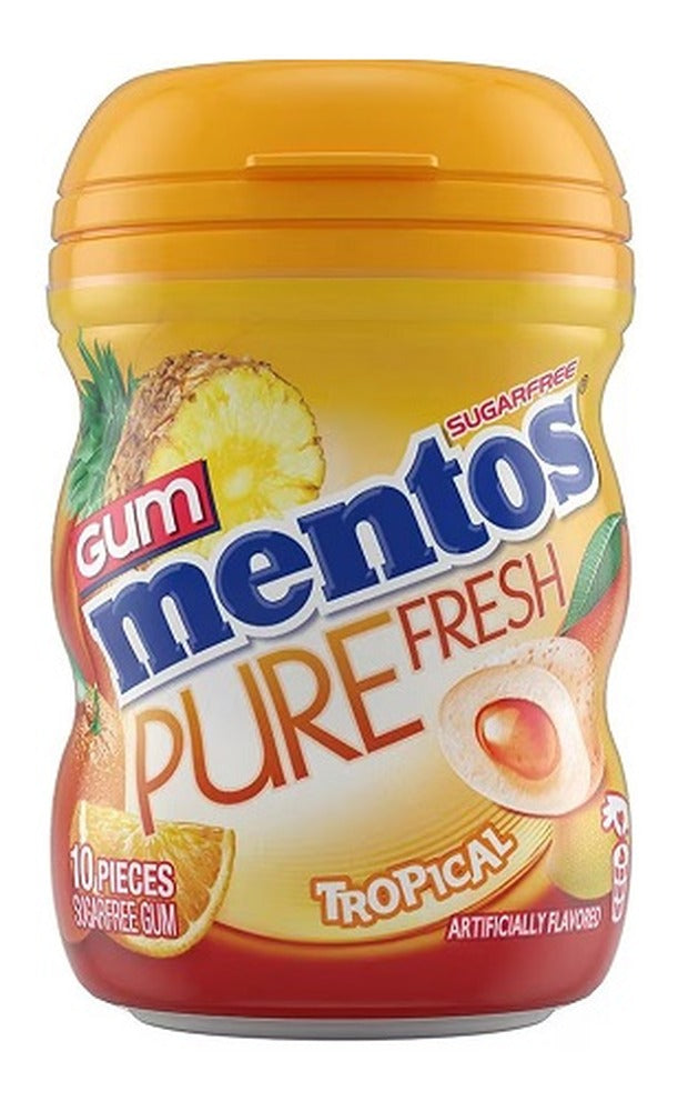 Mentos Pure Fresh Tropical Sugar-Free Gum 10pc Mini Bottles (0.7oz) — pack