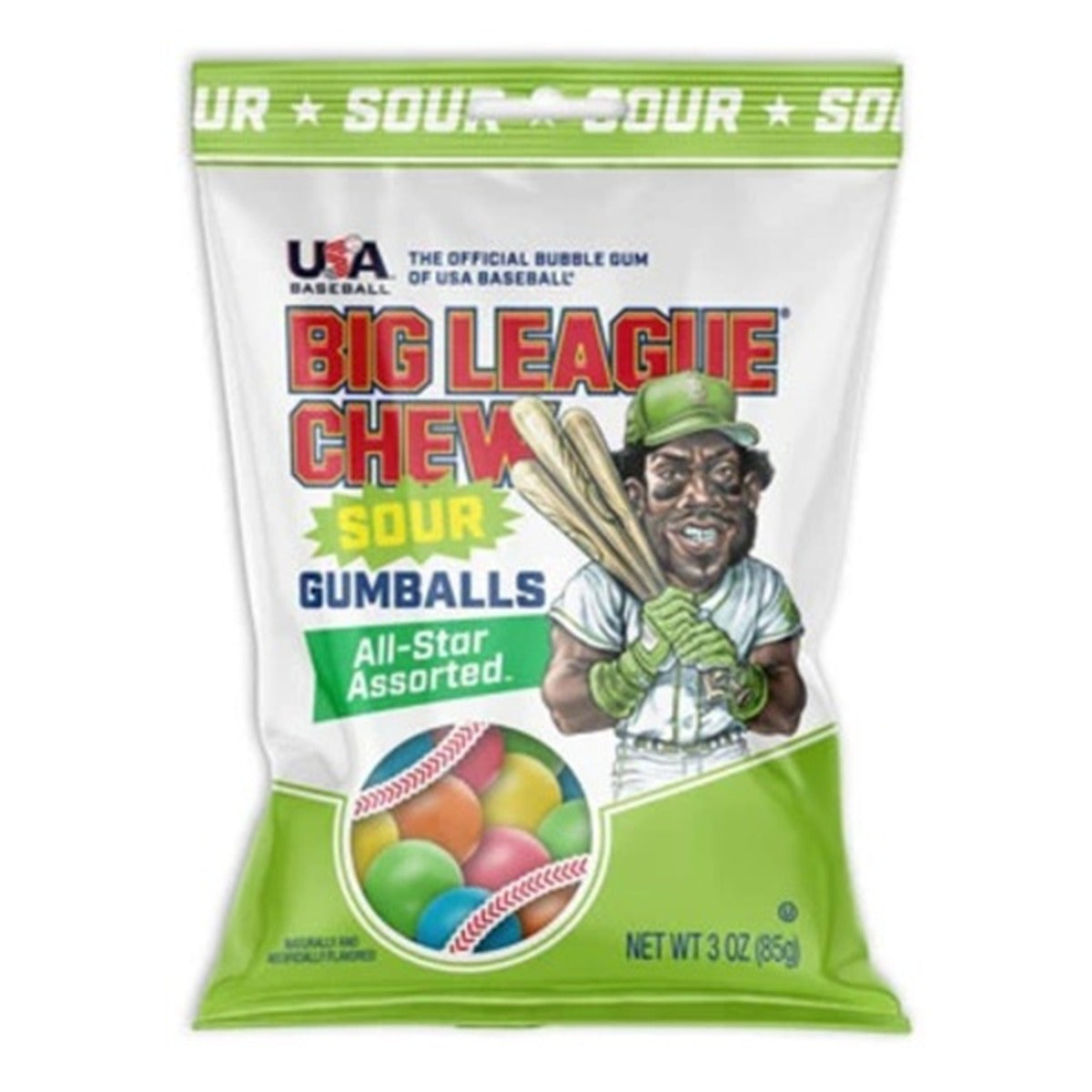 Big League Chew Sour Gumballs Assorted 3oz Peg — full package