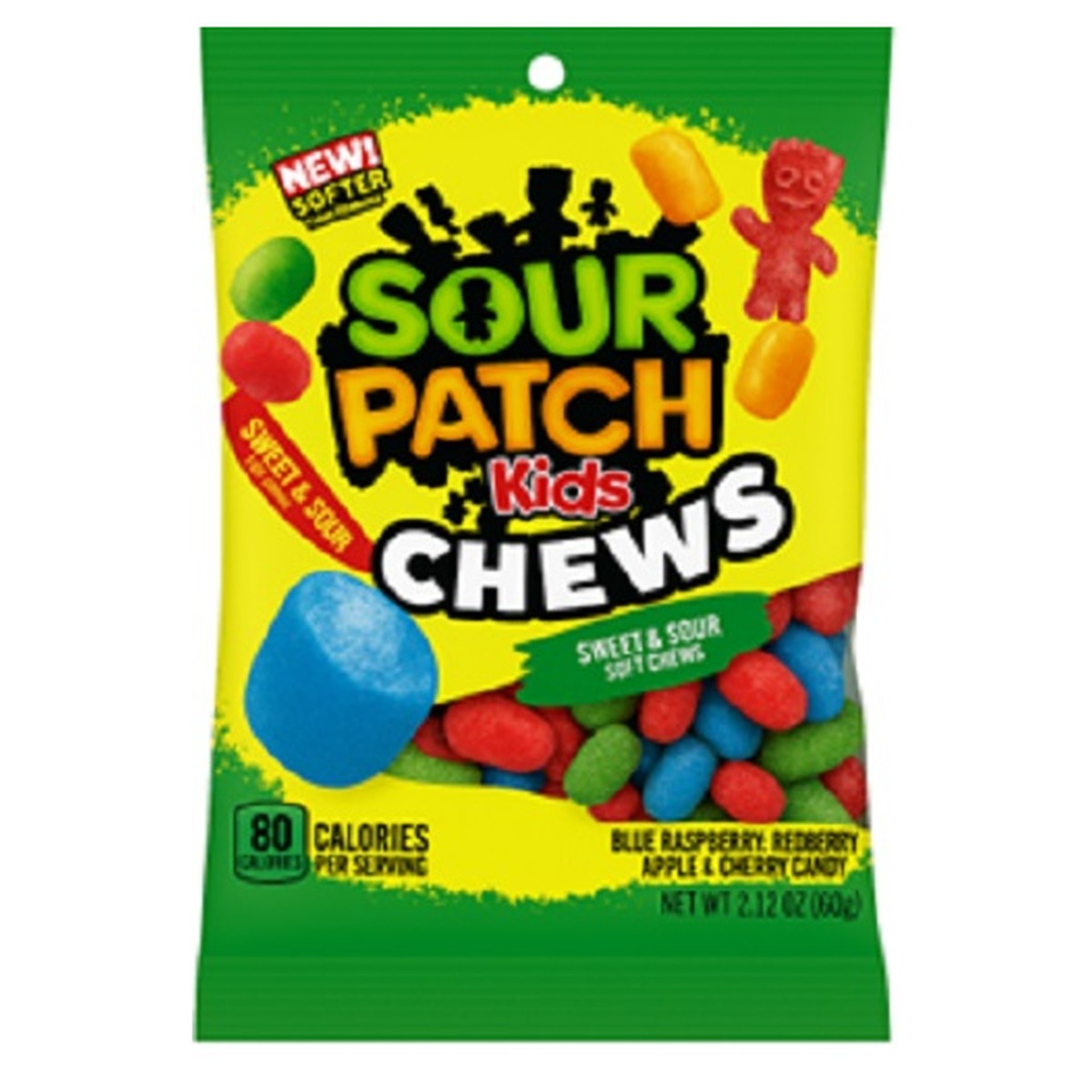 Sour Patch Kids Chews Assorted 2.12oz Peg Bag pack — full package