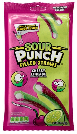 Sour Punch Filled Straws Cherry Limeade 5oz Peg Bags — pack