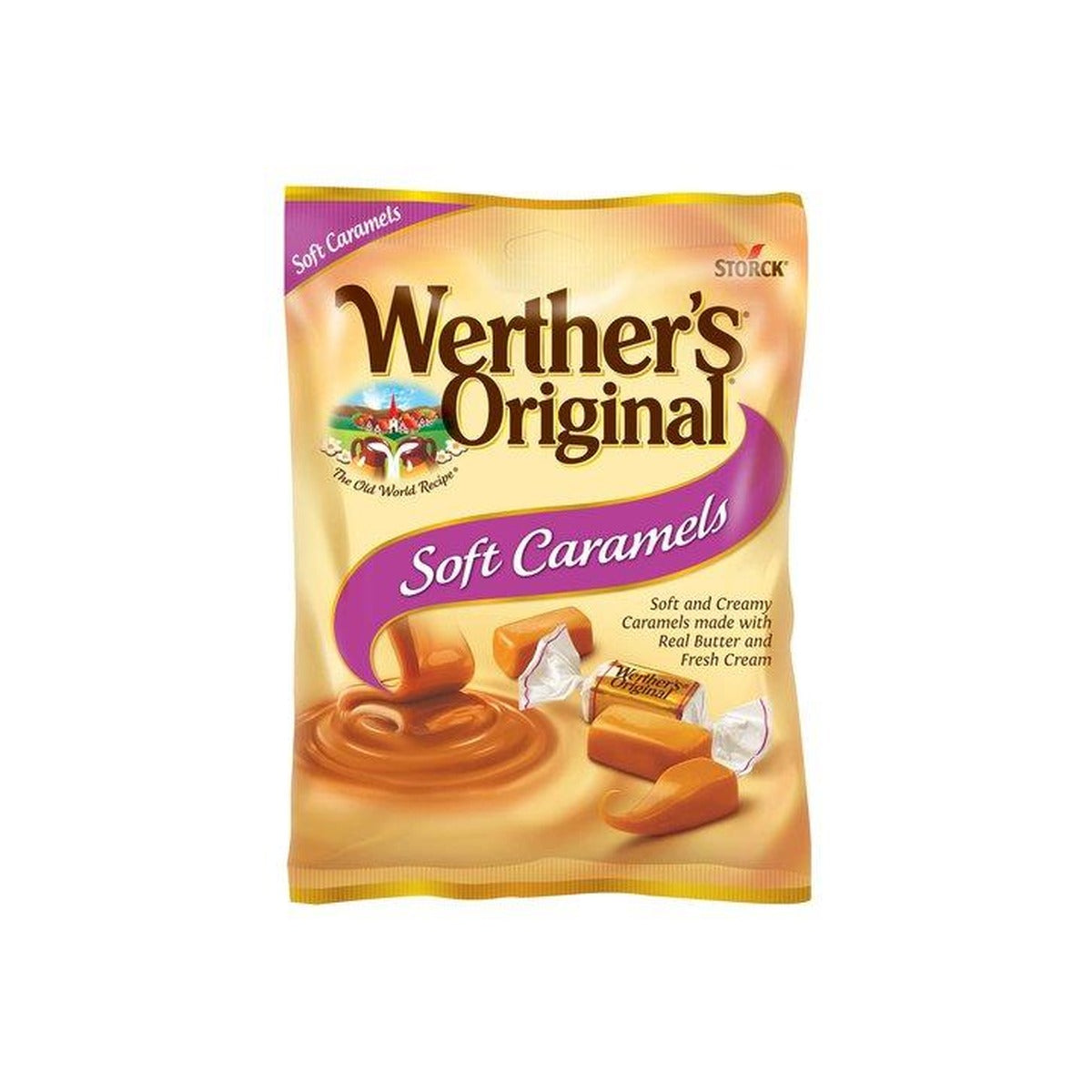 Werther's Soft Caramels 2.2oz Peg Bag pack — full package