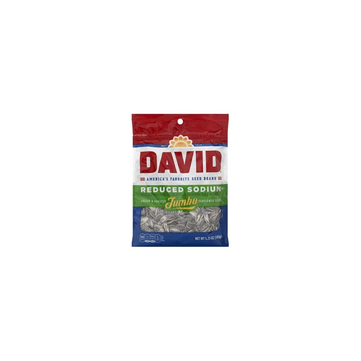 David Jumbo Original Reduced Sodium Seeds 5.25oz pack — full package