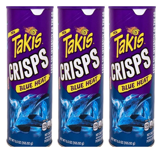 Takis Crisps Blue Heat Hot Chili Pepper Potato Crisps 5.5oz Cans — 3-Pack