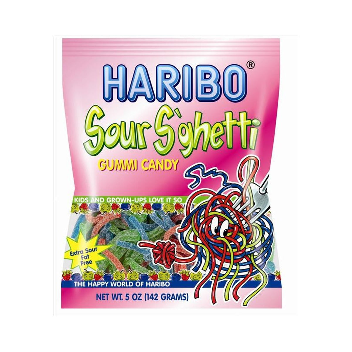 Haribo Sour S'ghetti 5oz Peg Bag pack — full package