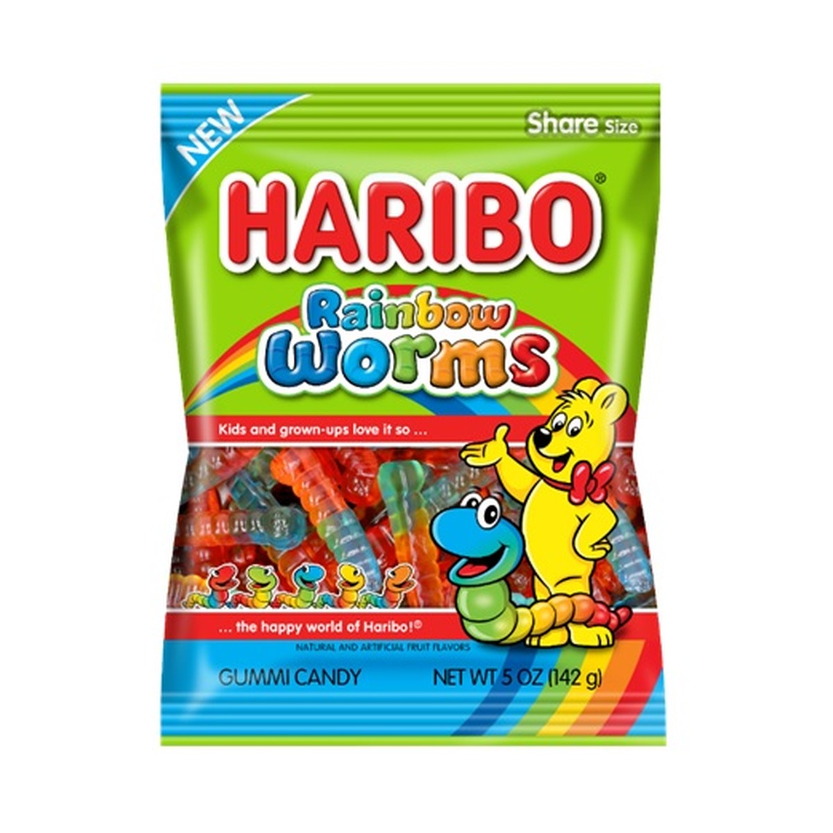 Haribo Rainbow Worms 5oz Peg Bag pack — full package