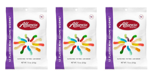 Albanese 12 Flavor Mini Gummi Worms 7.5oz Peg Bags — 3-Pack