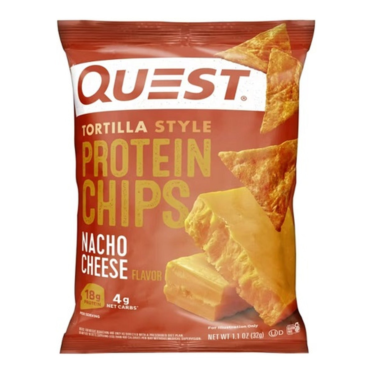 Quest Protein Tortilla Chips Nacho Cheese 1.1oz 8ct pack — full package