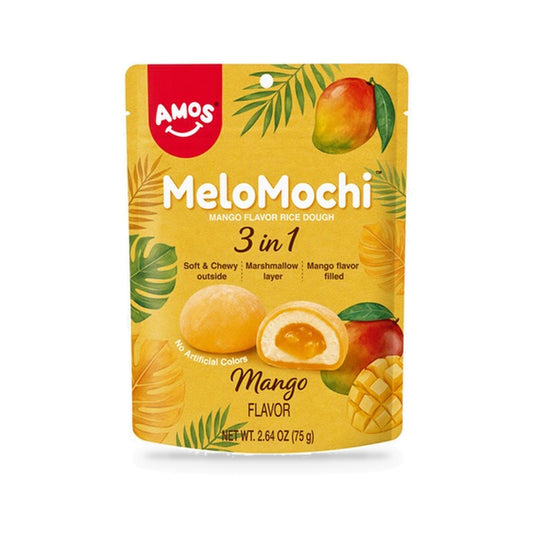 Amos MeloMochi Mango 2.64oz Peg Bag, front of package