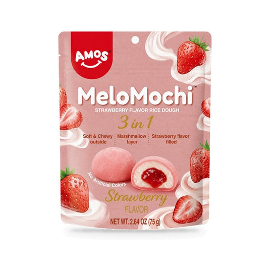 Amos MeloMochi Strawberry 2.64oz Peg Bag, front of package