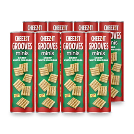 Eight Cheez-It Grooves Minis Sharp White Cheddar 7 oz cans