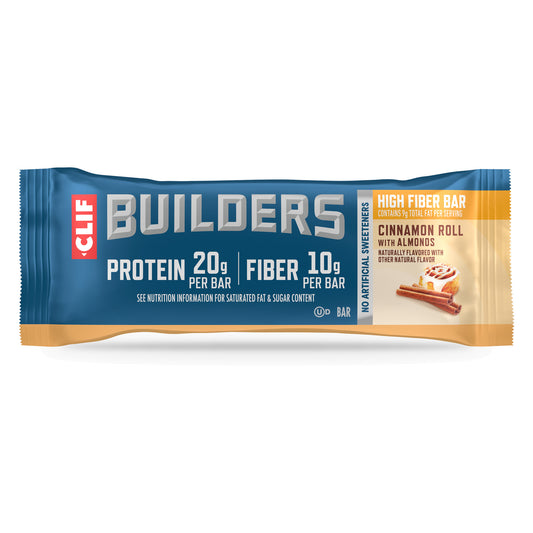 Clif Builders High Fiber Cinnamon Roll Protein Bar 2.4oz, single bar wrapper