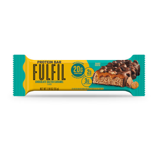 Fulfil Chocolate Salted Caramel Protein Bar 1.94oz, single bar wrapper