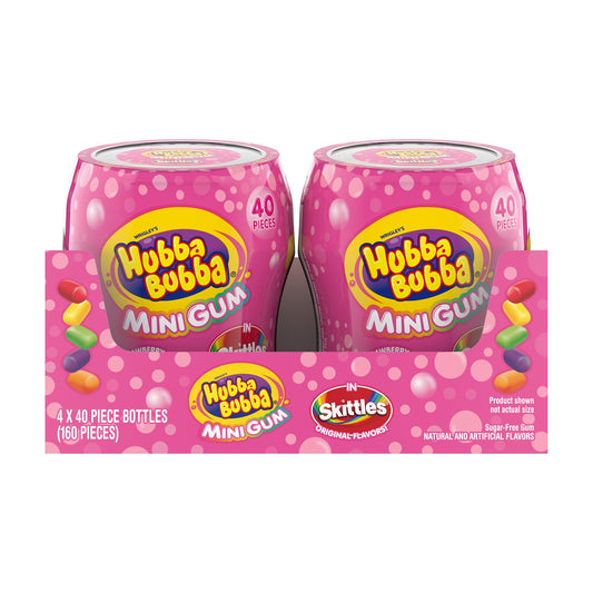 Hubba Bubba Mini Gum in Skittles Original Flavors, box of 4 40-piece bottles