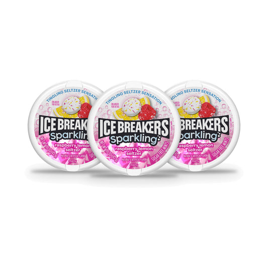 Ice Breakers Sparkling Raspberry Lemon Seltzer Sugar-Free Mints 1.5oz Tins 3-pack