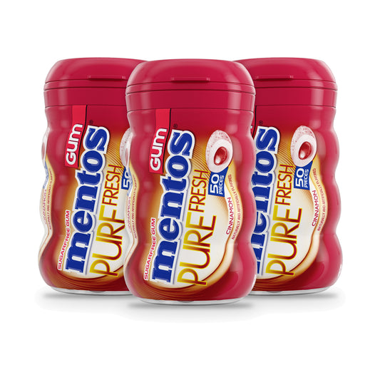 Mentos Pure Fresh Cinnamon Sugar-Free Gum 3.53oz Bottles (50 Pieces) 3-pack