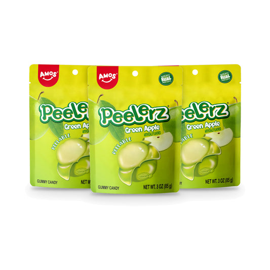 Amos Peelerz Gummy Green Apple 3oz Peg Bags 3-pack