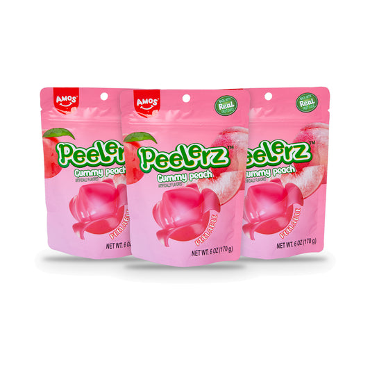 Amos Peelerz Gummy Peach 6oz Peg Bags 3-pack