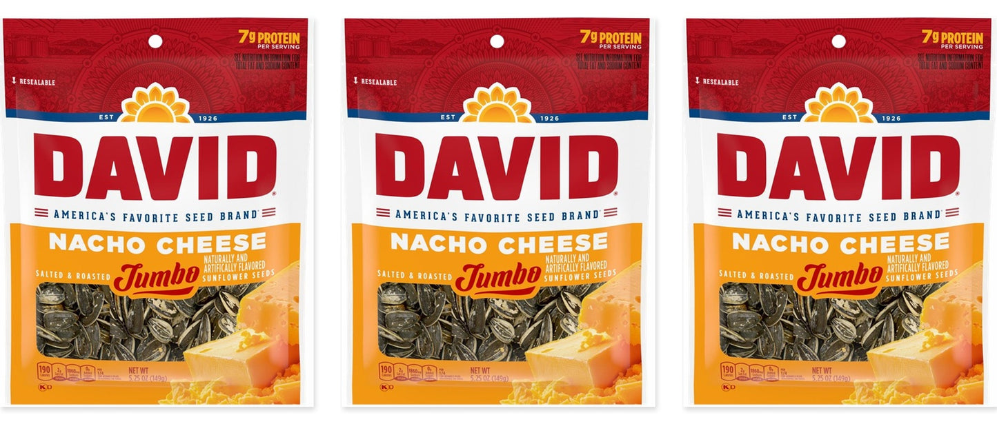 David Jumbo Nacho Cheese Seeds 5.25oz 3-Pack — three single bags