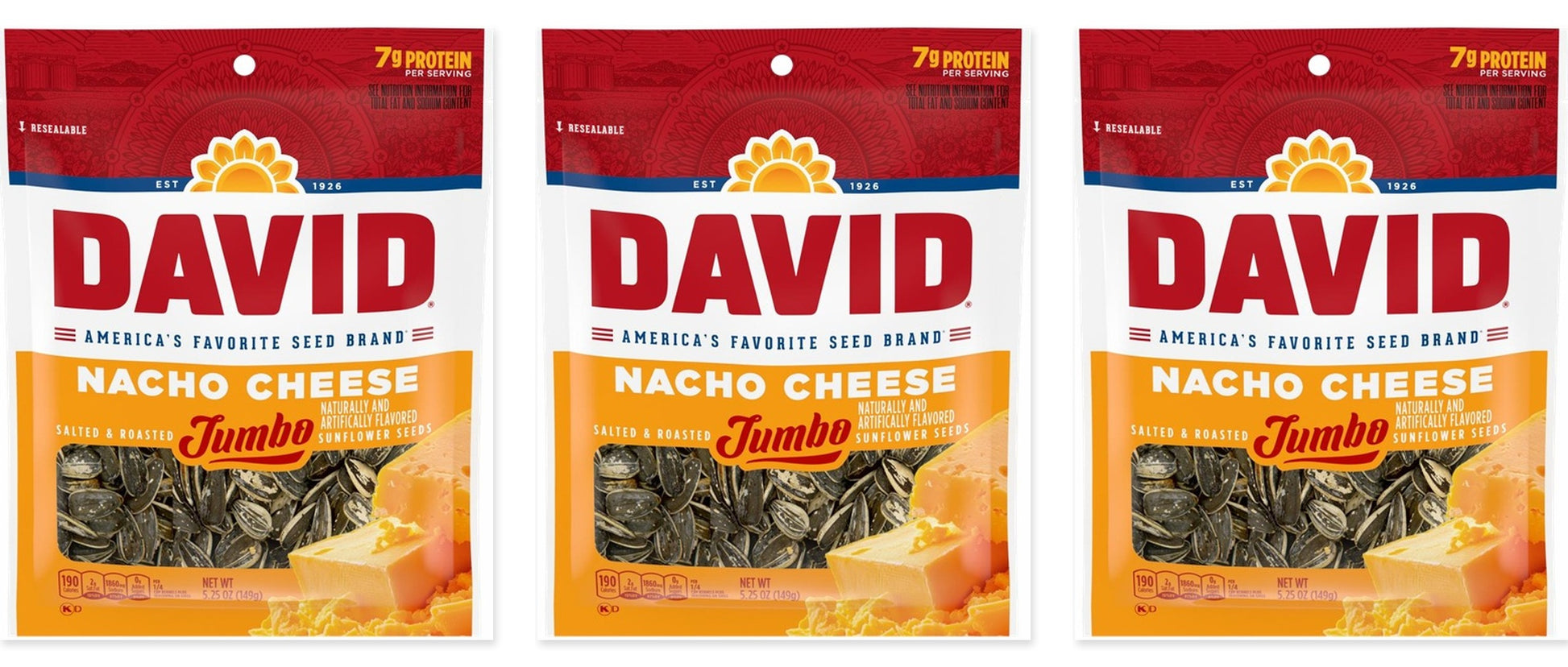 David Jumbo Nacho Cheese Seeds 5.25oz 3-Pack — three single bags