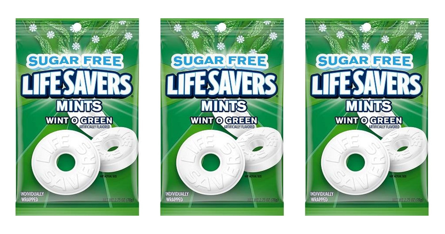 Life Savers Wint-O-Green Sugar-Free Mints 2.75oz Bags — 3-Pack