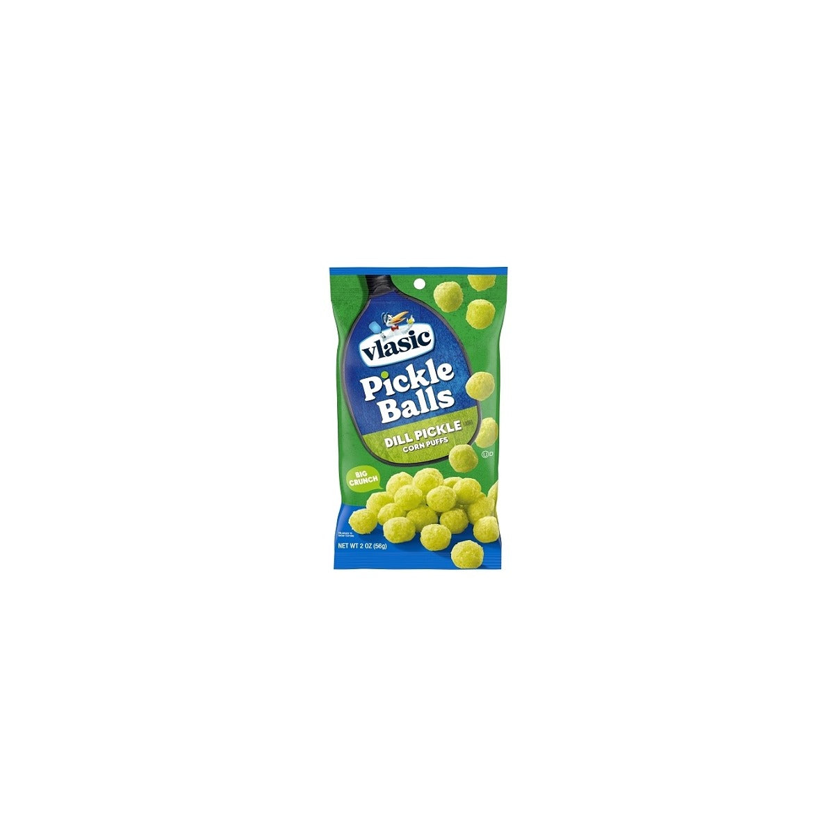 Vlasic Pickle Balls Corn Puffs 2oz pack — full package