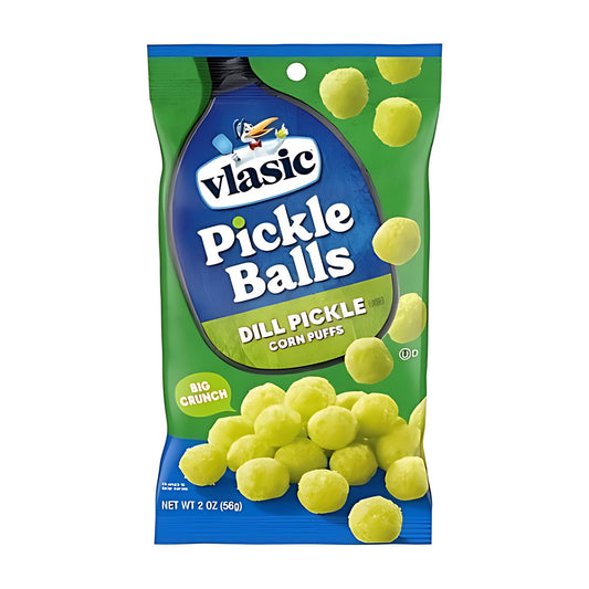 Vlasic Pickle Balls Corn Puffs 2oz pack — full package