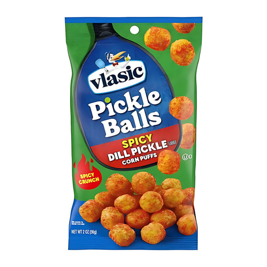 Vlasic Pickle Balls Spicy Corn Puffs 2oz pack — full package