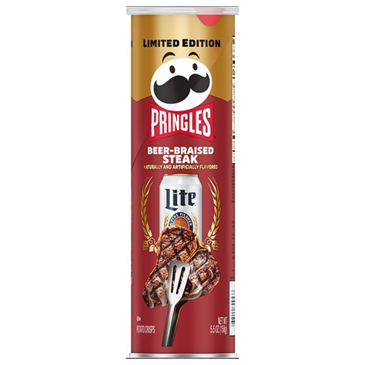 Pringles Miller Beer-Braised Steak Limited Edition 5.5oz can — full package