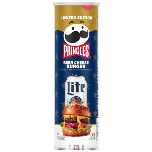 Pringles Miller Beer Cheeseburger Limited Edition 5.5oz can — full package
