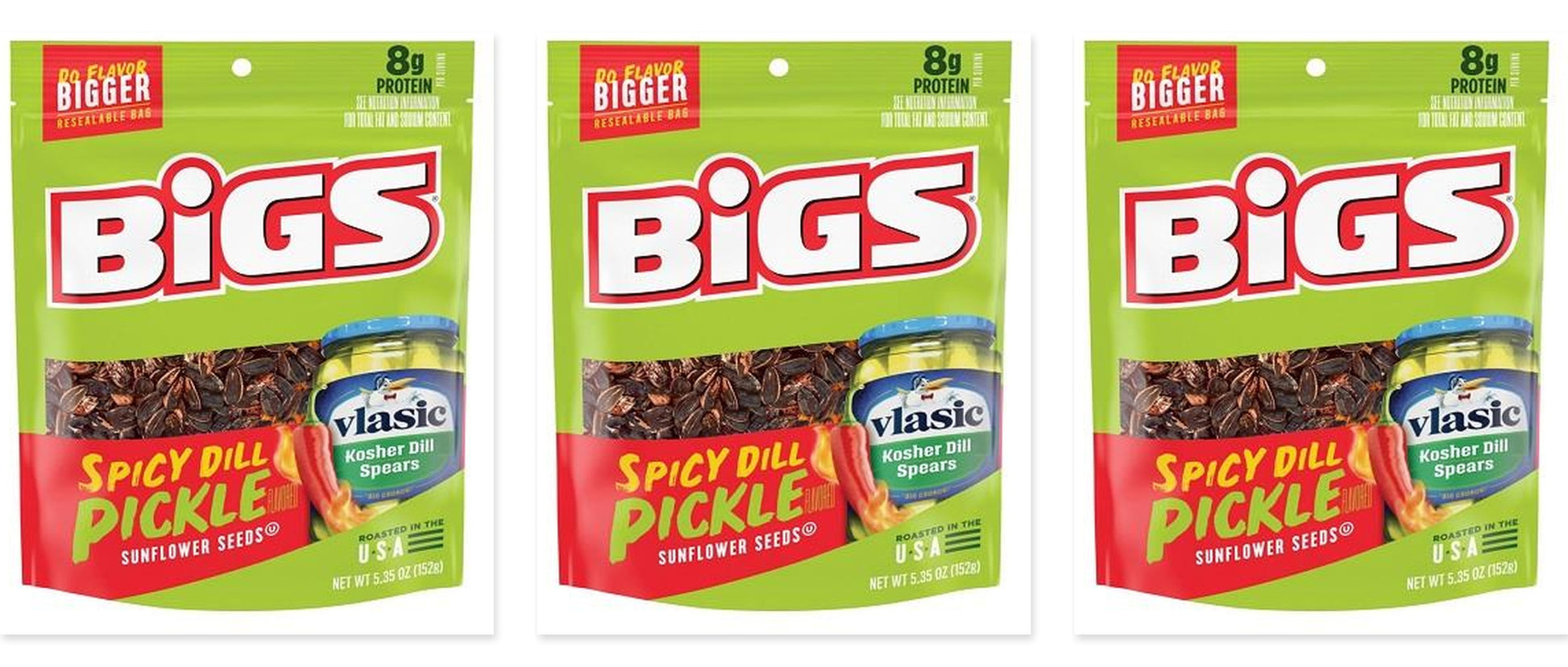 BIGS Sunflower Seeds Spicy Dill Pickle Vlasic 5.35oz 3-Pack — three single bags
