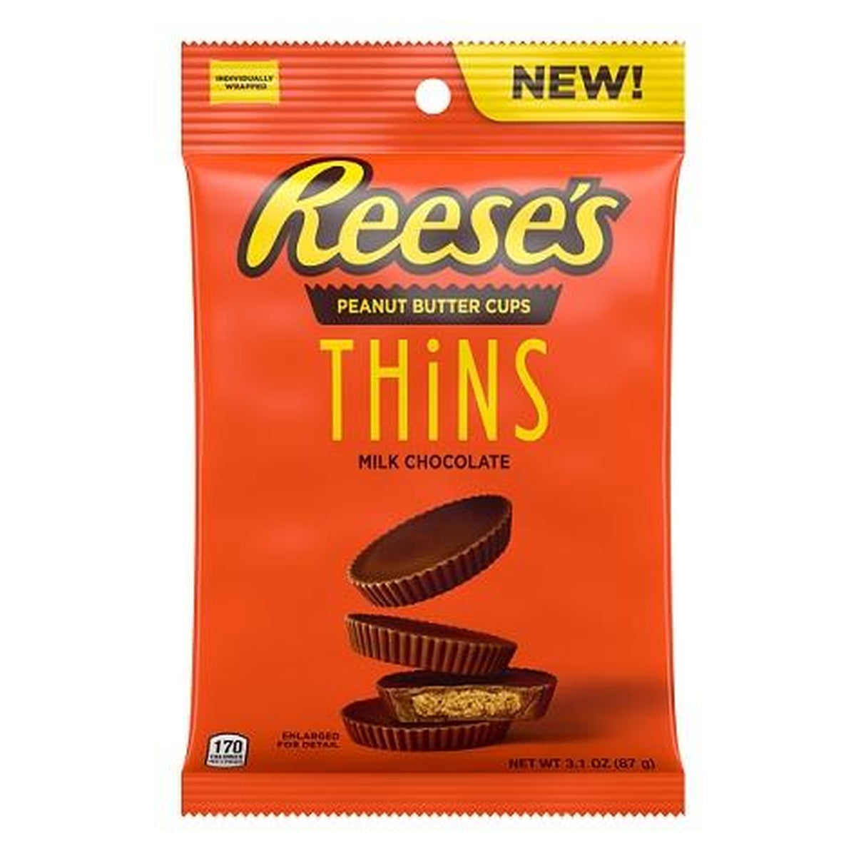 Reese's Thins Milk Chocolate 3.1oz Peg Bag pack — full package