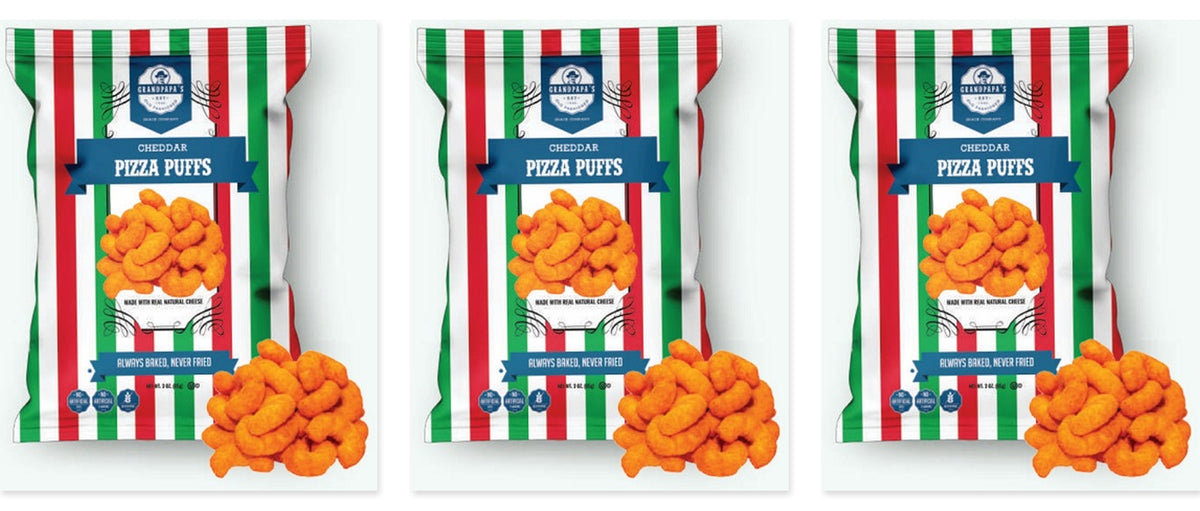 Grandpapa's Pizza Cheddar Puffs 3oz 3-Pack — three single bags