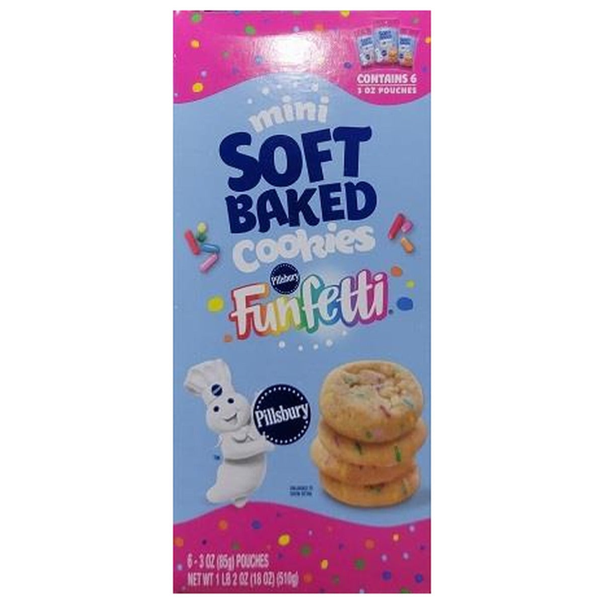 Pillsbury Soft Baked Mini Funfetti Cookies 3oz 6ct pack — full package