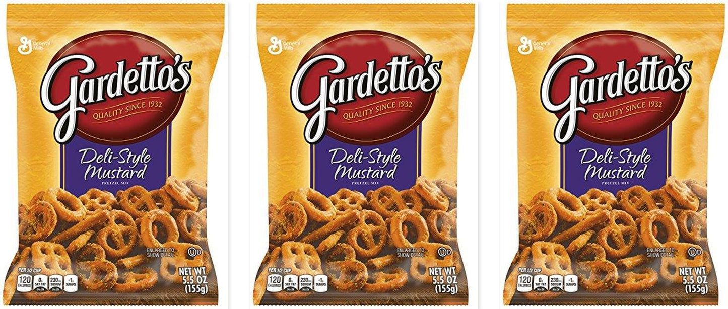 Gardetto's Deli Style Mustard Snack Mix 5.5oz 3-Pack — three single bags