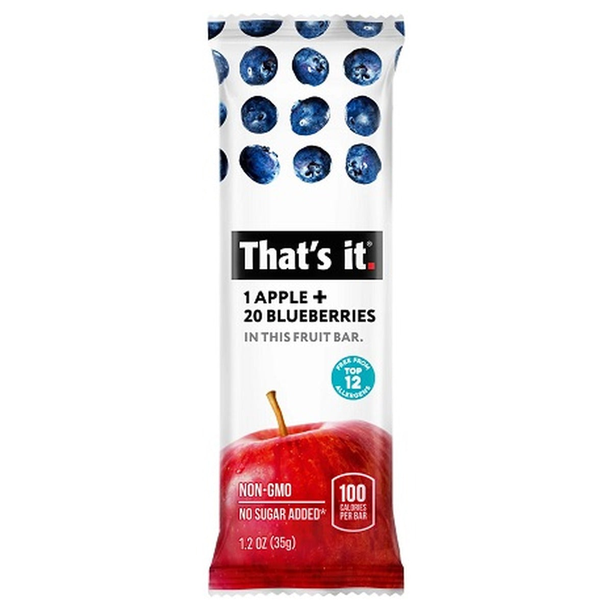 That's It Fruit Bar Apple + Blueberry 1.2oz 12ct pack — full package