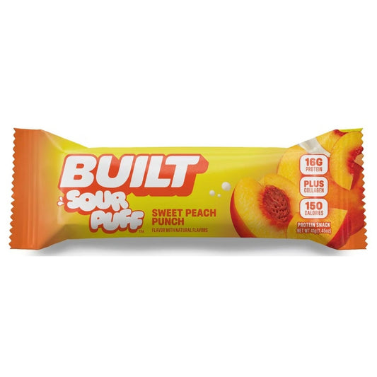 Built Sour Puffs Protein Bar Sweet Peach Punch 1.41oz 12ct pack — full package