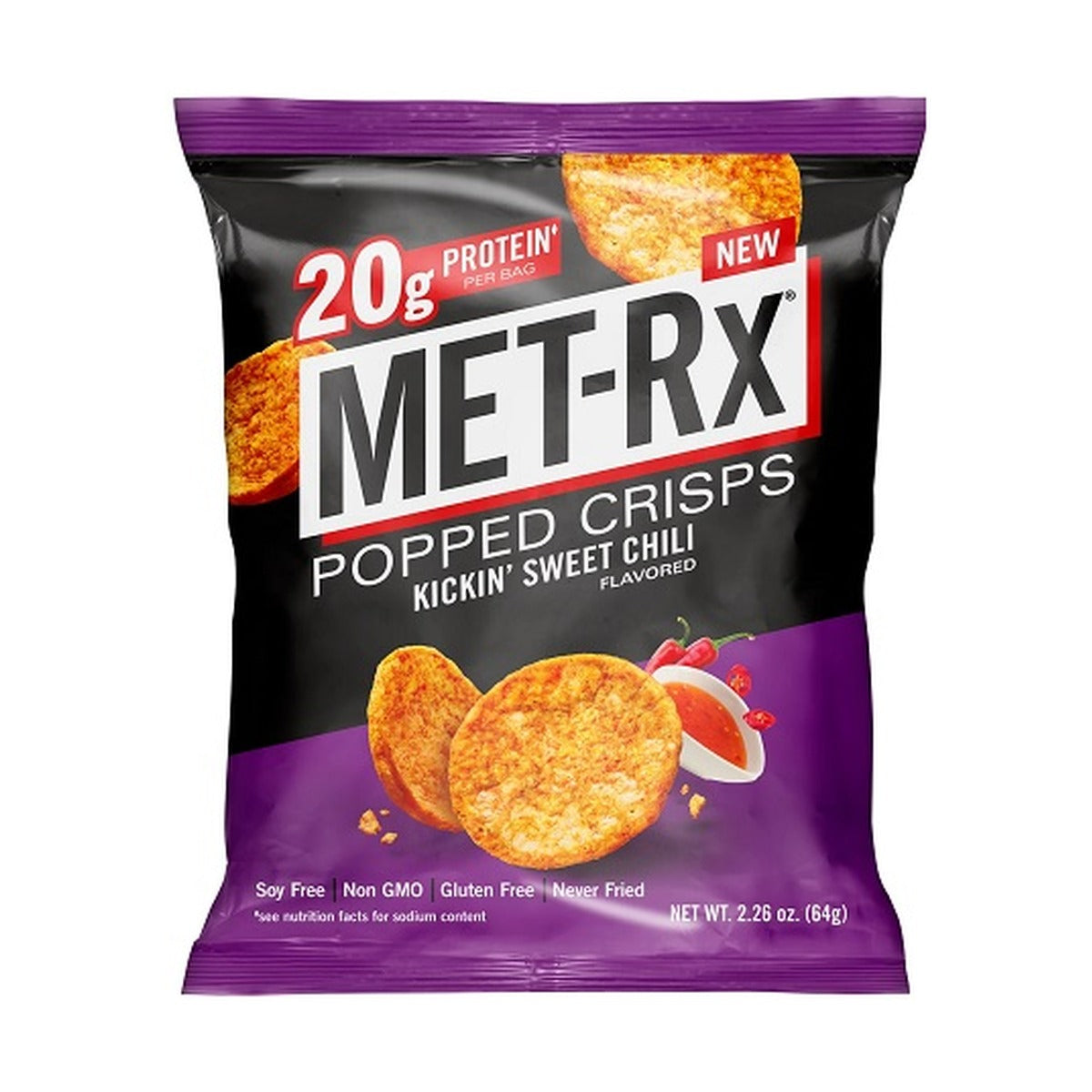 Met-Rx Popped Crisps Sweet Chili 2.26oz pack — full package
