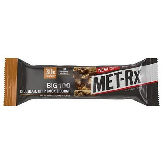 Met-Rx Big 100 Chocolate Chip Cookie Dough 3.52oz 9ct pack — full package
