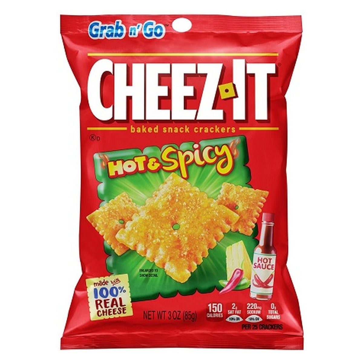 Cheez-It Hot & Spicy Baked Snack Crackers 3oz 6ct pack — full package